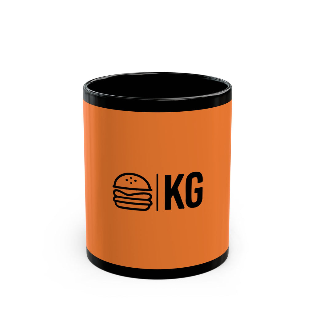 Burger KG Black Ceramic Mug – Bold Orange Coffee Cup for Foodies
