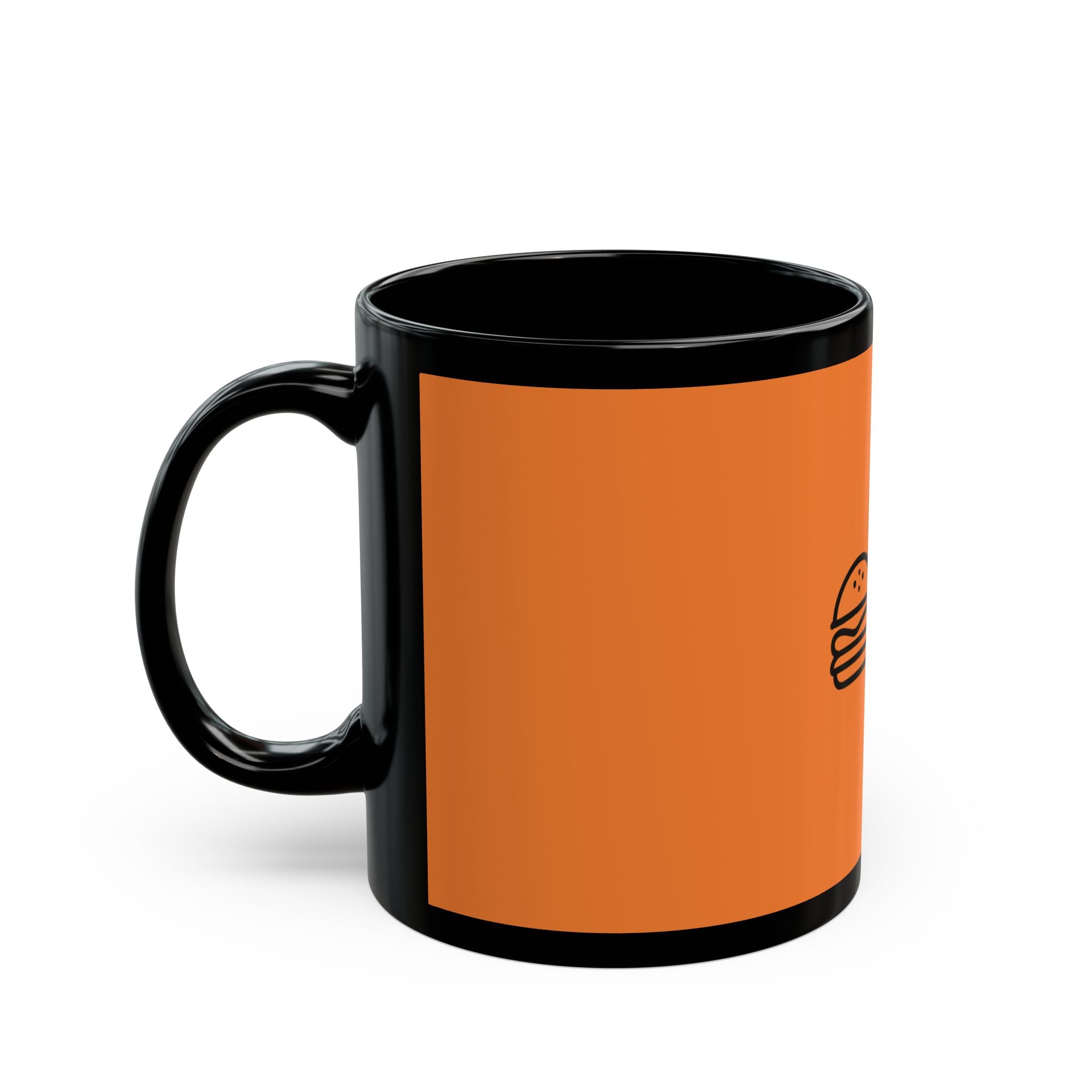 Burger KG Black Ceramic Mug – Bold Orange Coffee Cup for Foodies
